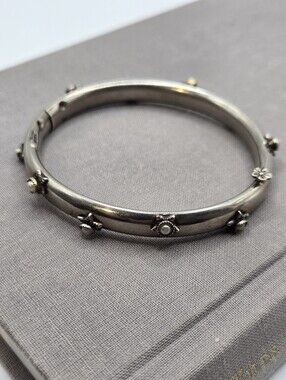 Vintage SANDOR Silver Pearl Cabochon Bracelet Victorian Revival Art Nouveau